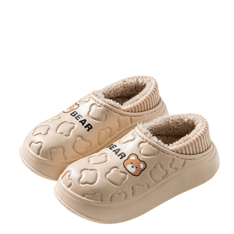 Soft Beige Bear Design Winter Shoes
