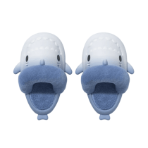 Soft Gray With Blue Shark Plush Indoor Slippers