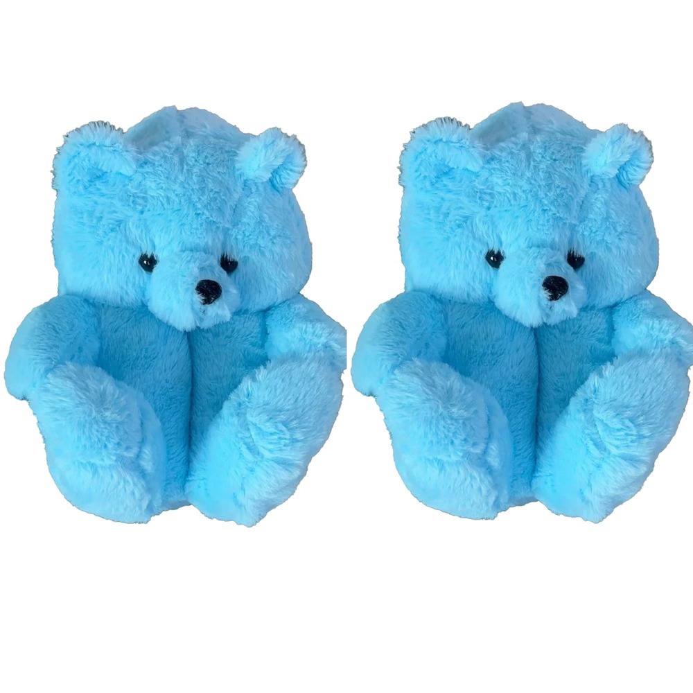 Cartoon Sky Blue Teddy Bear Plush Slippers Cartoon Sky Blue Teddy Bear Plush Slippers