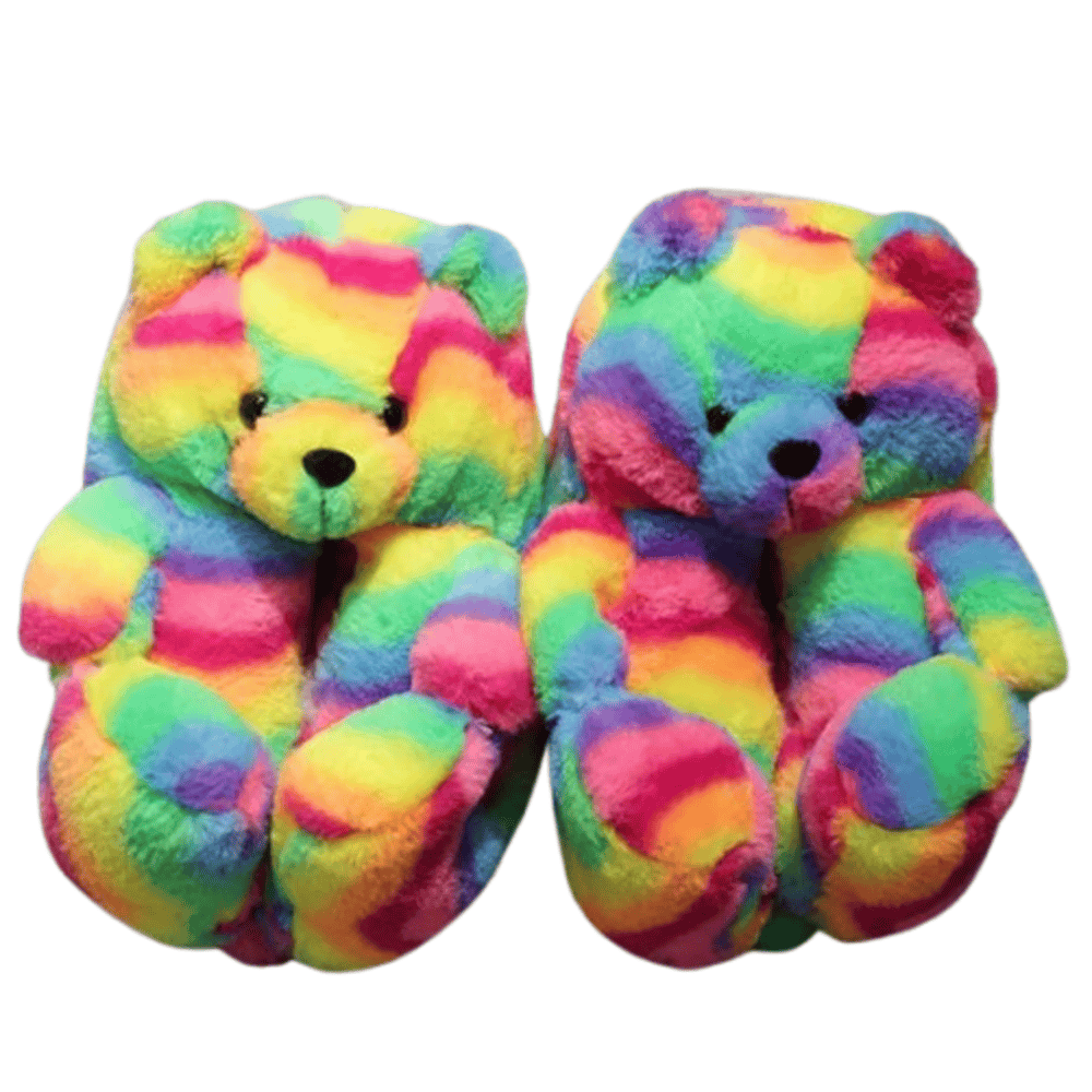 Cartoon Rainbow Teddy Bear Plush Slippers Cartoon Rainbow Teddy Bear Plush Slippers