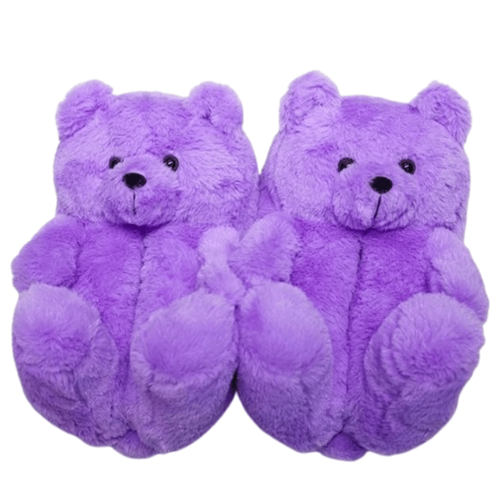 Cartoon Purple Teddy Bear Plush Slippers Cartoon Purple Teddy Bear Plush Slippers