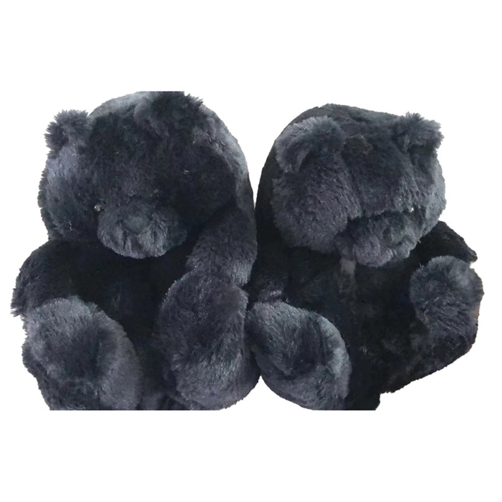 Cartoon Black Teddy Bear Plush Slippers Cartoon Black Teddy Bear Plush Slippers