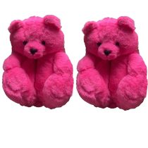 Cartoon Dark Pink Teddy Bear Plush Slippers