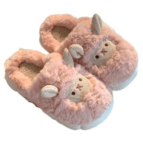 Winter Cartoon Pink Sheep Plush Slippers