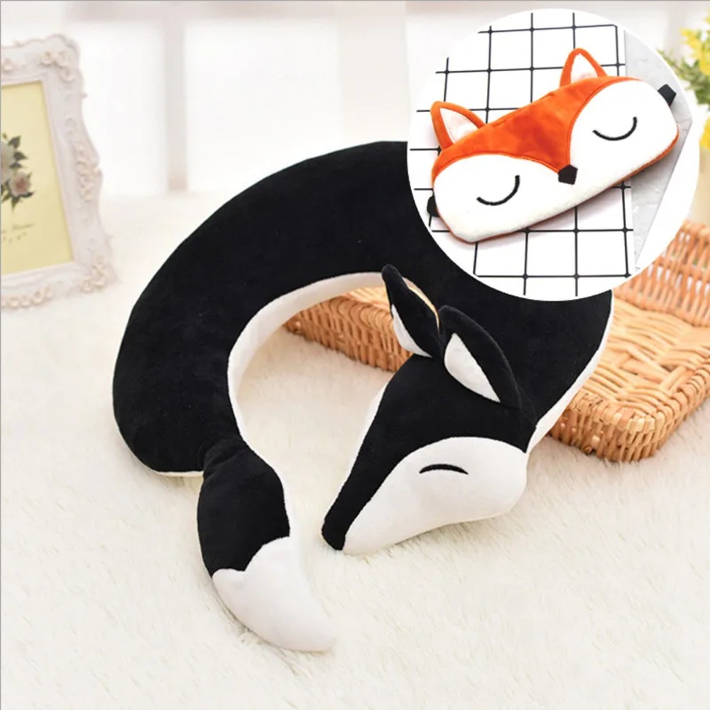Fox Animal U Shape Plush Neck Pillow With Eye Patch