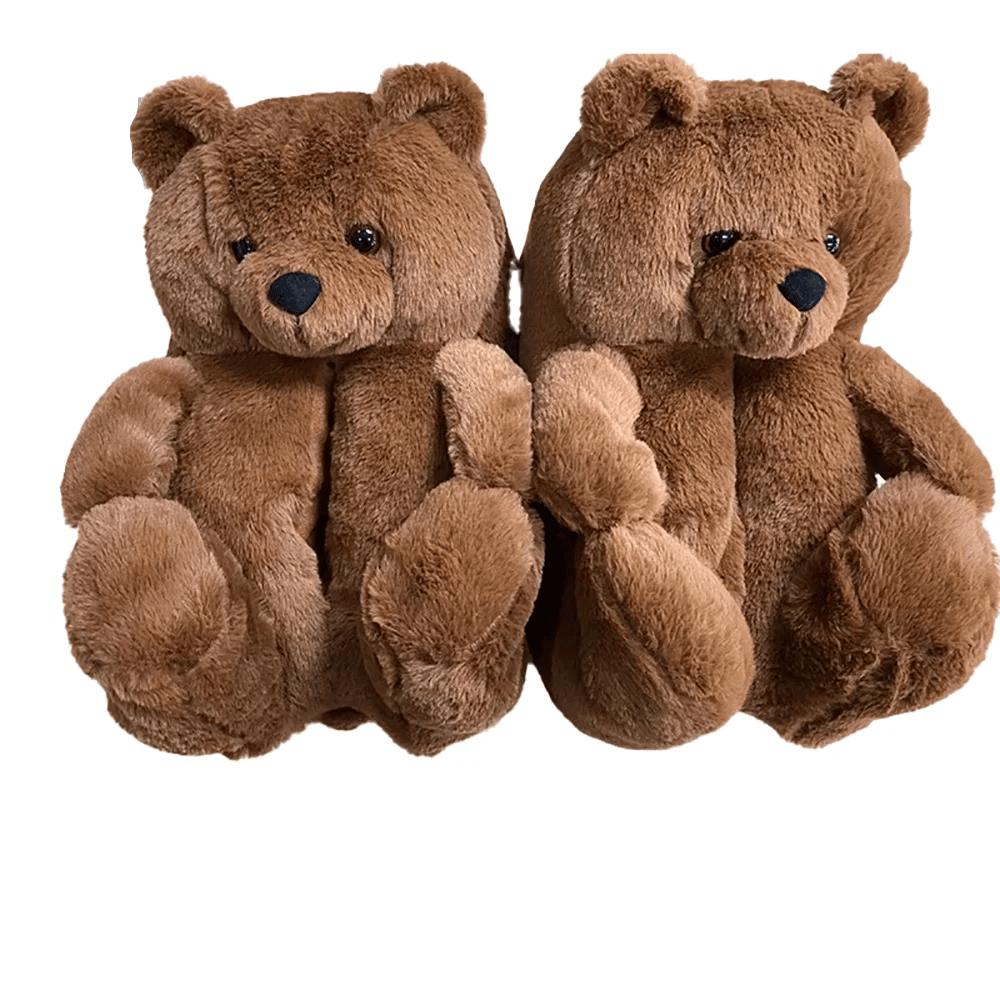 Cartoon Dark Brown Teddy Bear Plush Slippers Cartoon Dark Brown Teddy Bear Plush Slippers