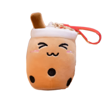 Soft Closed Eye Brown Boba Tea Plush Keychain