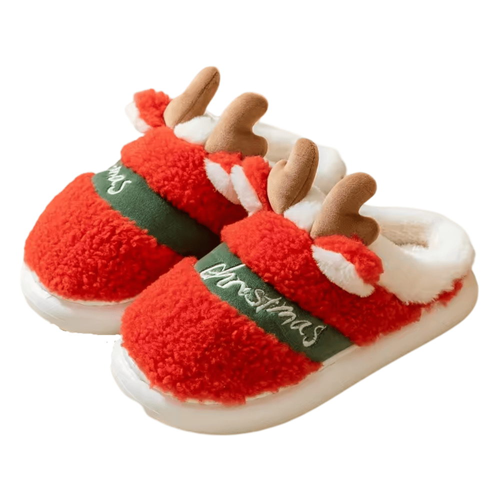 Christmas Red Deer Antler Winter Plush Slippers Christmas Red Deer Antler Winter Plush Slippers