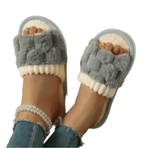 Gray Flat Bottom Plush Slippers