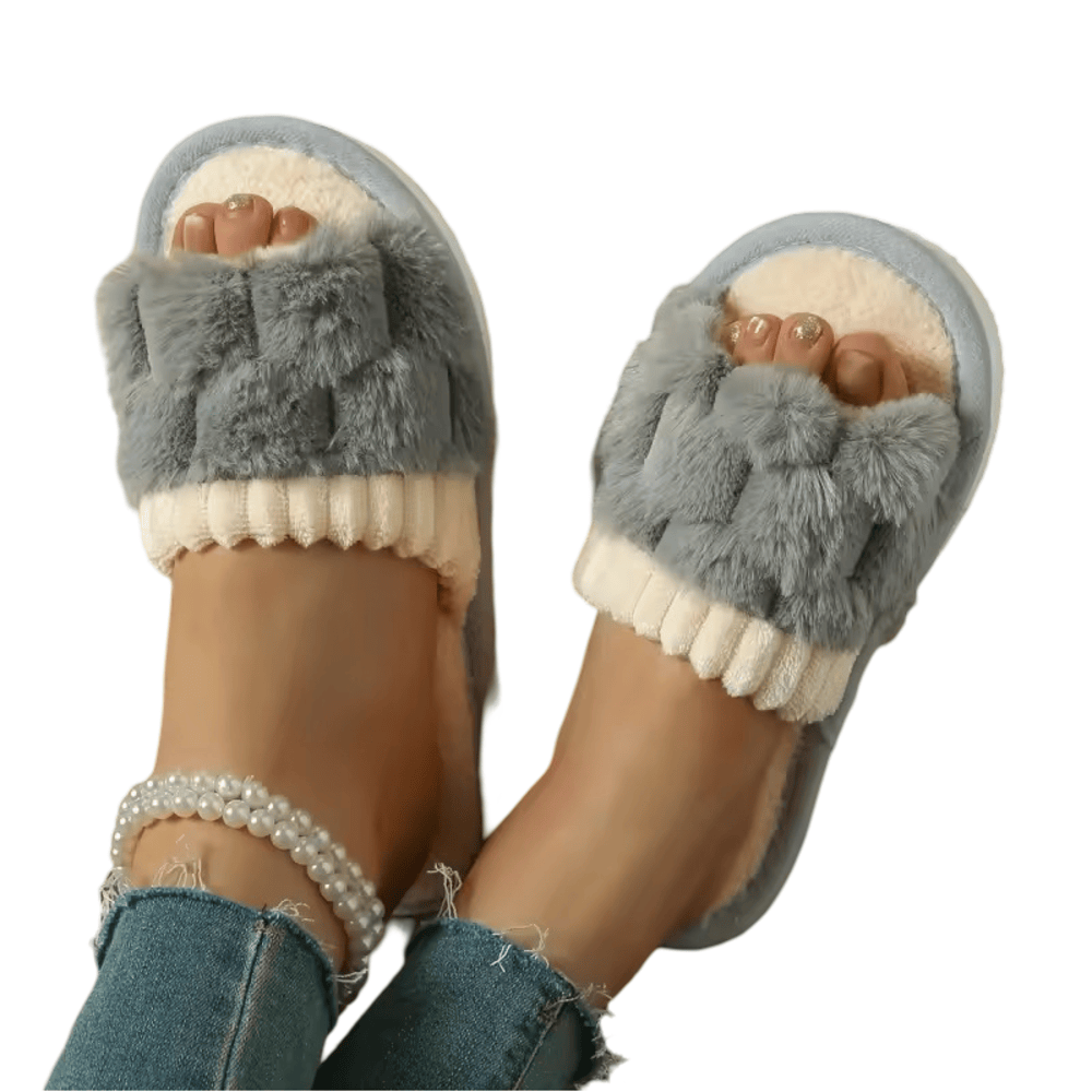 Gray Flat Bottom Plush Slippers