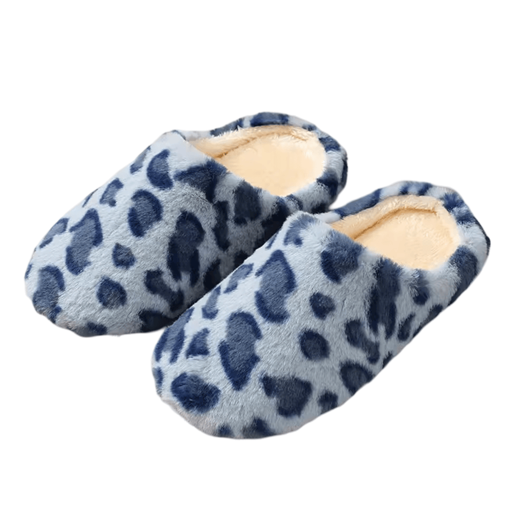 Soft Blue Leopard Plush Slippers Soft Blue Leopard Plush Slippers