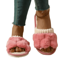 Pink Flat Bottom Plush Slippers