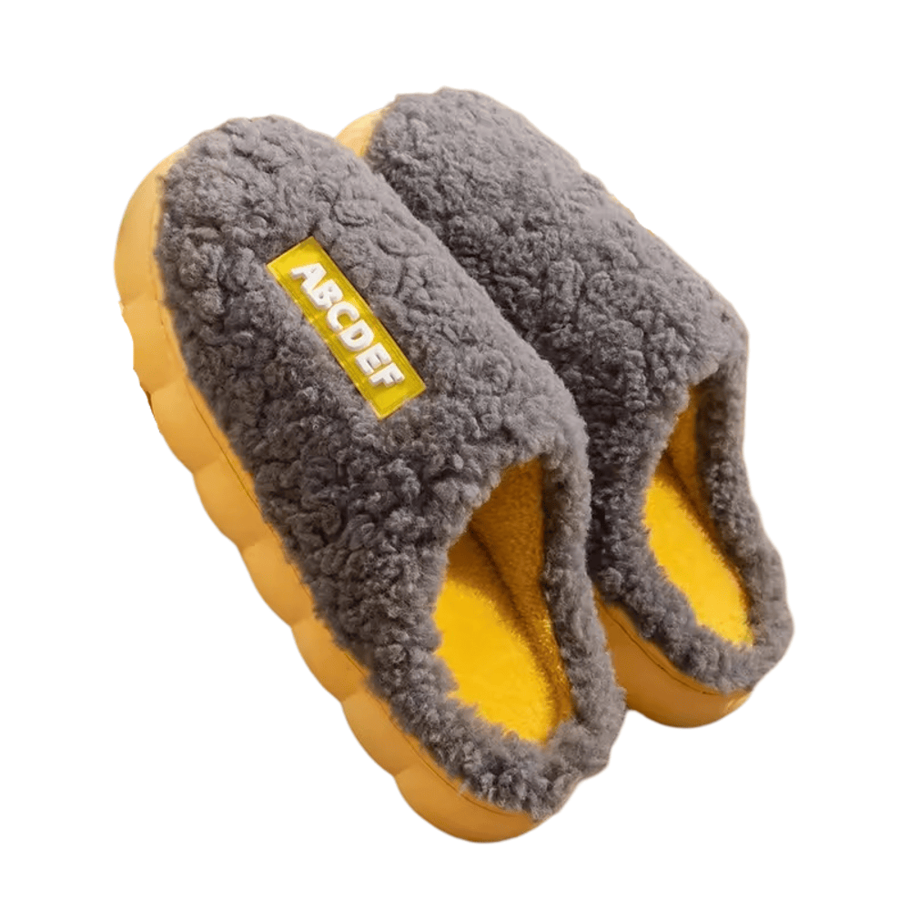 Yellow Alphabet Pattern Plush Indoor Slippers Yellow Alphabet Pattern Plush Indoor Slippers