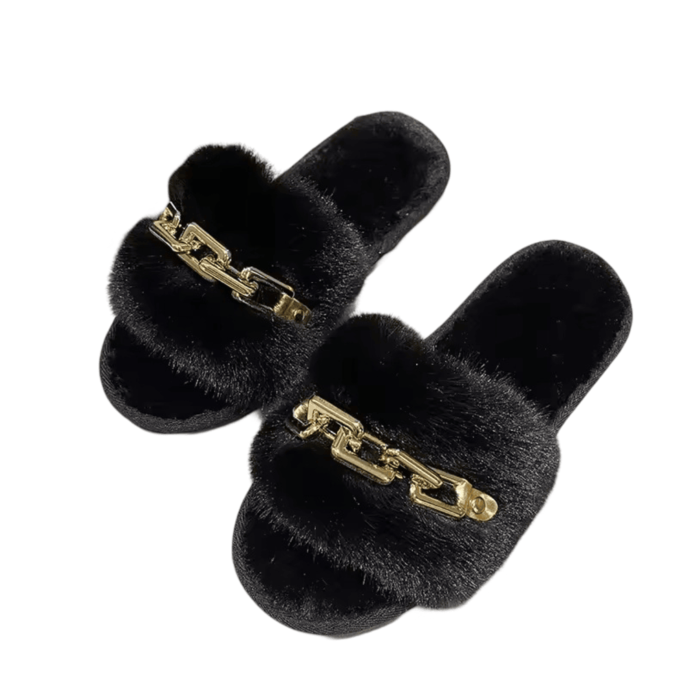 Black Chain Design Soft Plush Slippers Black Chain Design Soft Plush Slippers