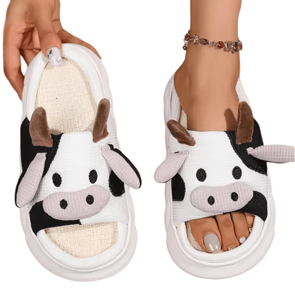 Cartoon Cow Lightweight Soft Plush Slippers
