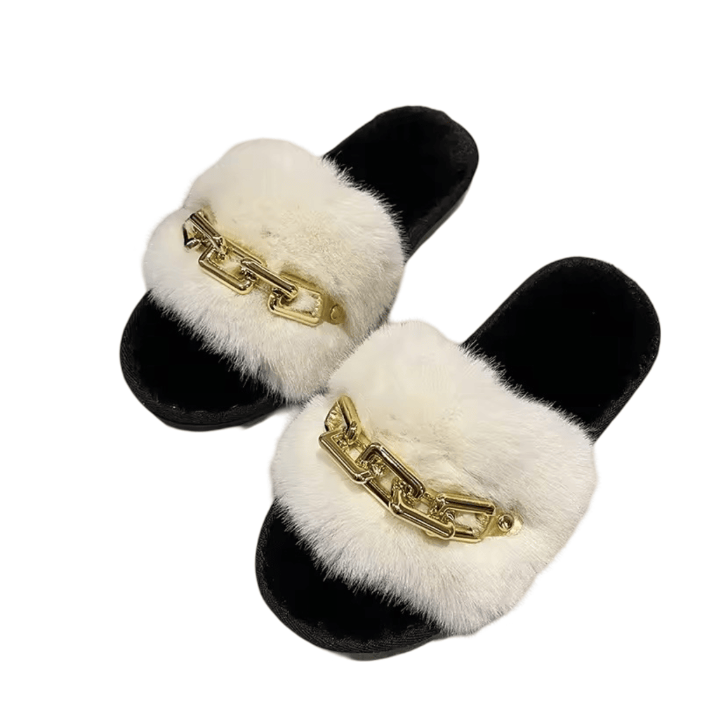 White Chain Design Soft Plush Slippers White Chain Design Soft Plush Slippers