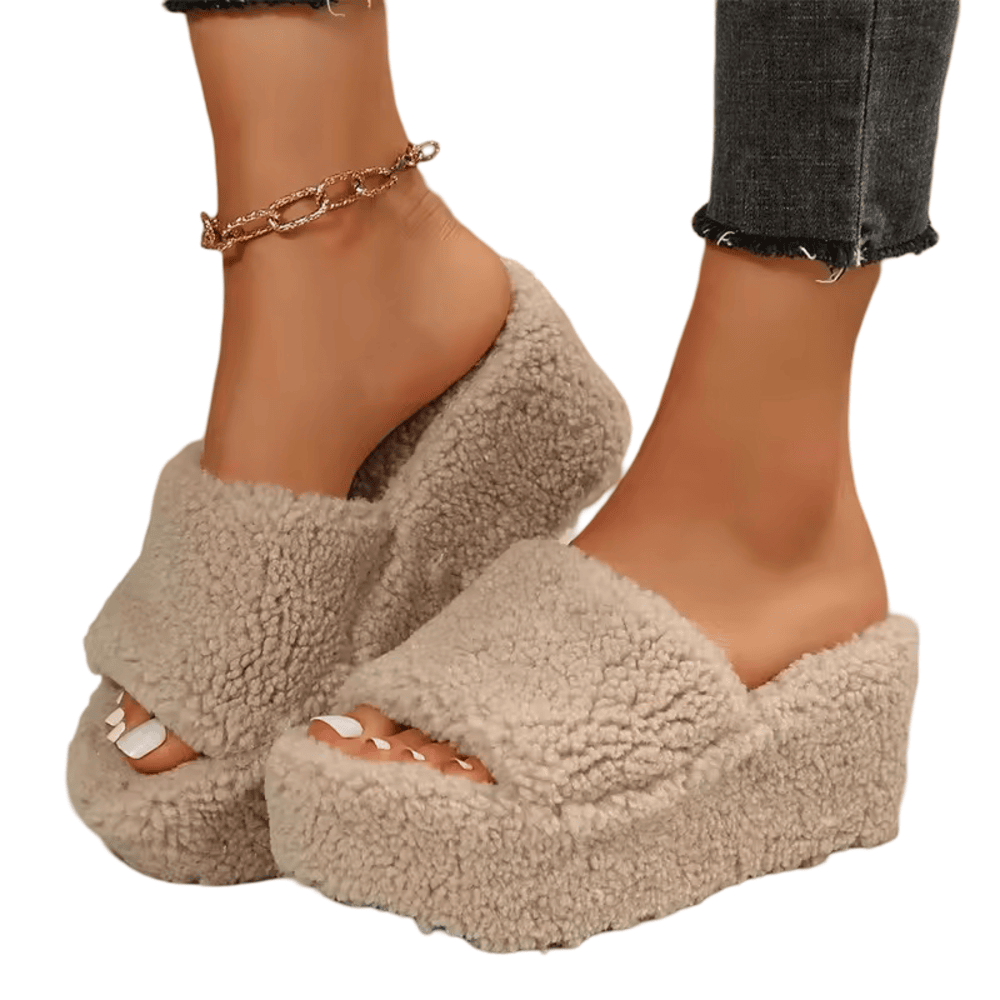 Winter Wedge Fluffy Indoor Plush Slippers