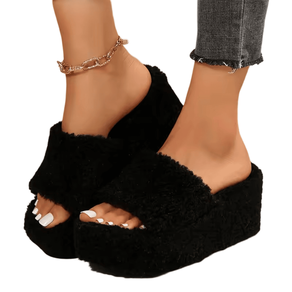 Winter Wedge Fluffy Indoor Plush Slippers
