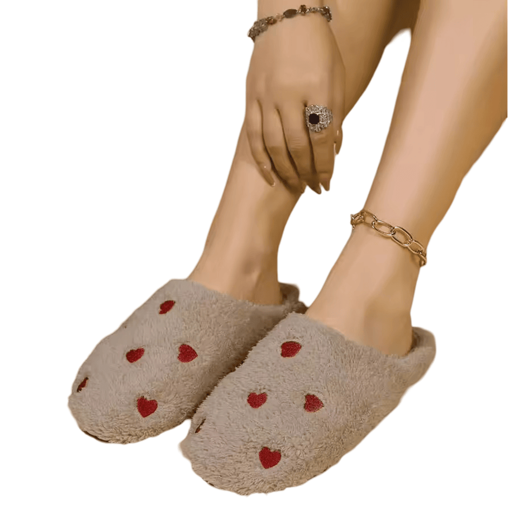 khaki Heart Pattern Soft Slippers khaki Heart Pattern Soft Slippers