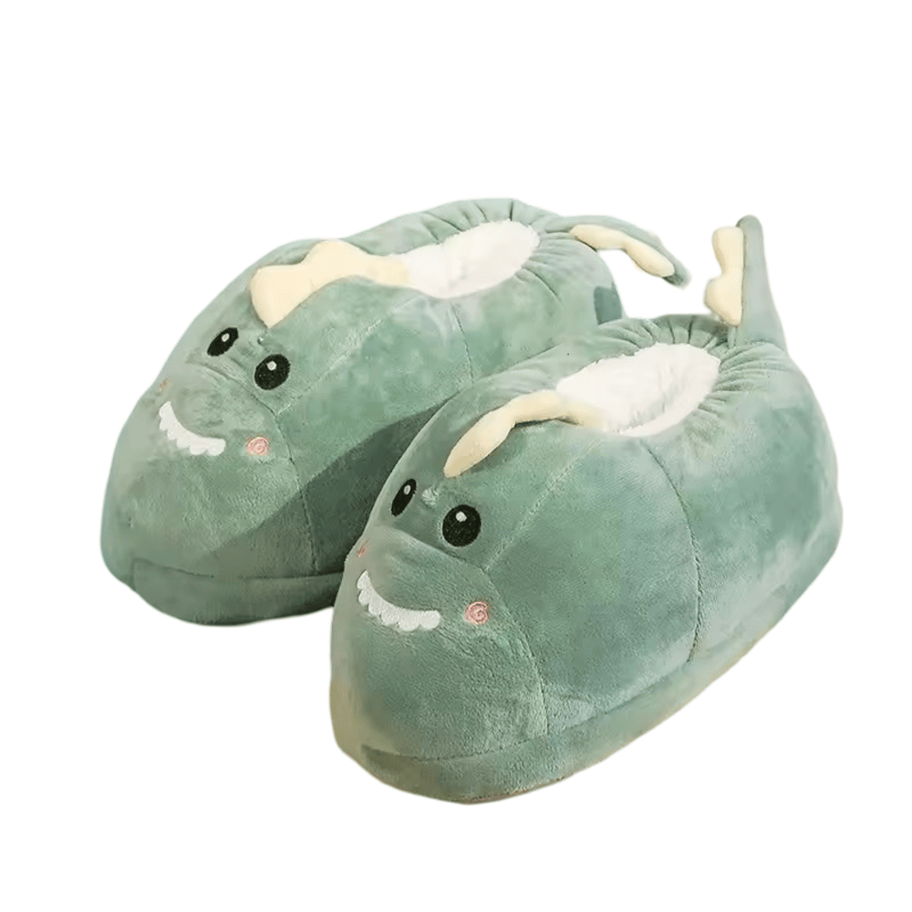 Cartoon Green Dinosaur Soft Plush Slippers