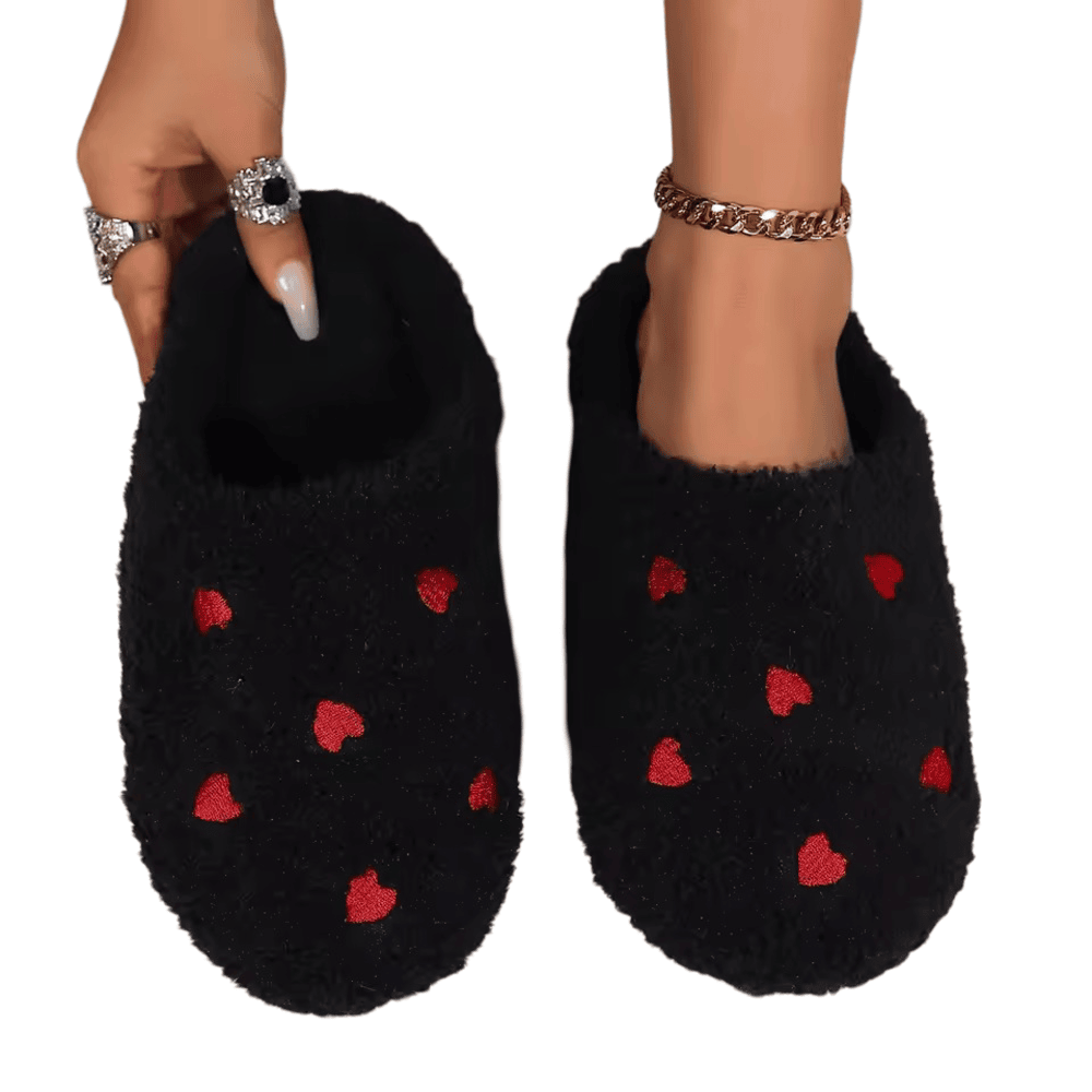 Black Heart Pattern Soft Slippers Black Heart Pattern Soft Slippers