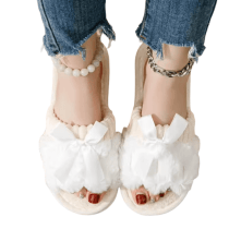 White Bow Plush Slippers