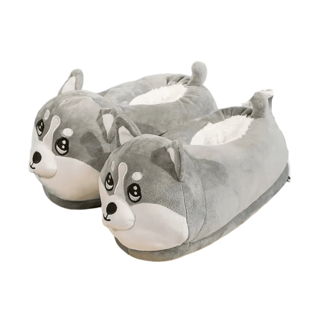 Cartoon Husky Dog Soft Plush Shoes