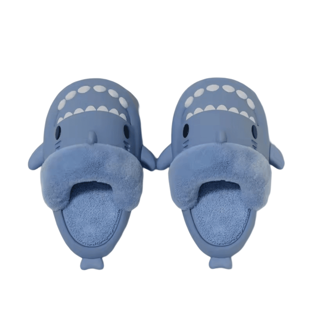 Cartoon Blue Shark Winter Plush Slippers
