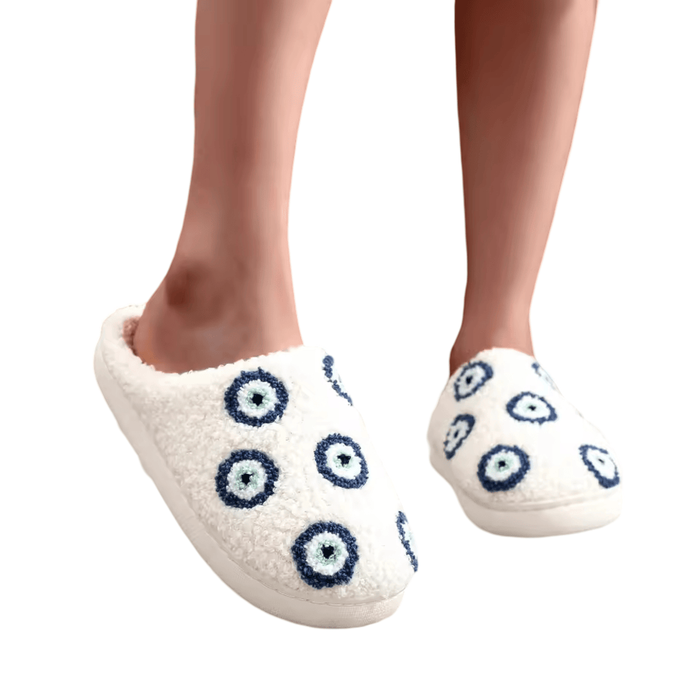 Evil Eyes Pattern Plush Slippers Evil Eyes Pattern Plush Slippers
