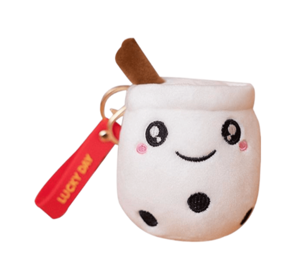 White Boba Tea Plush Keychain