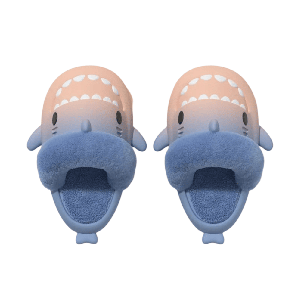 Soft Pink With Blue Shark Plush Indoor Slippers Soft Pink With Blue Shark Plush Indoor Slippers