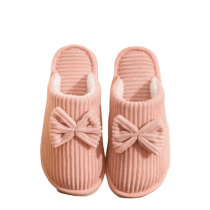 Soft Pink Bow Plush Indoor Slippers
