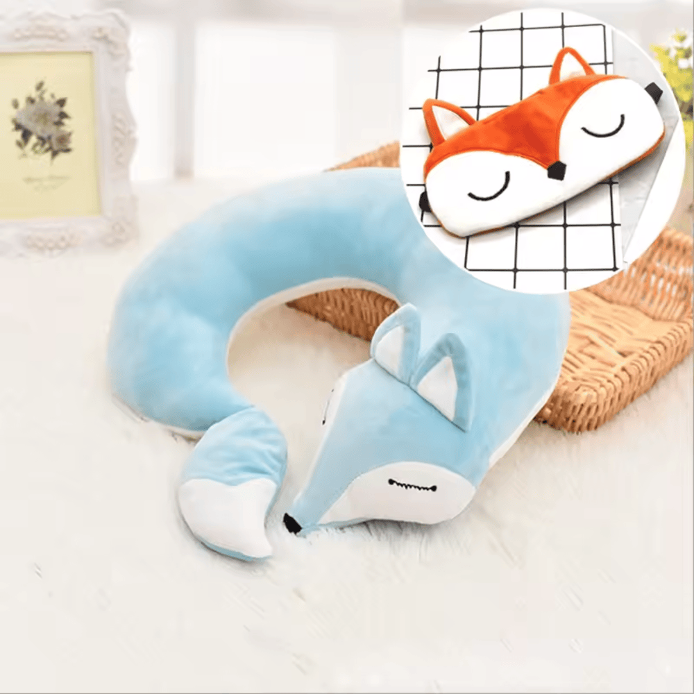 Fox Animal U Shape Plush Neck Pillow With Eye Patch