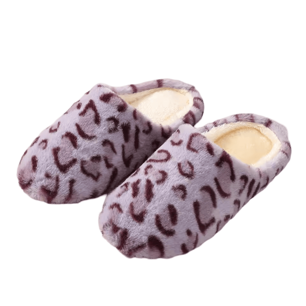 Soft Purple Leopard Plush Slippers