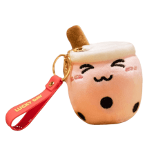Soft Closed Eye Pink Boba Tea Plush Keychain