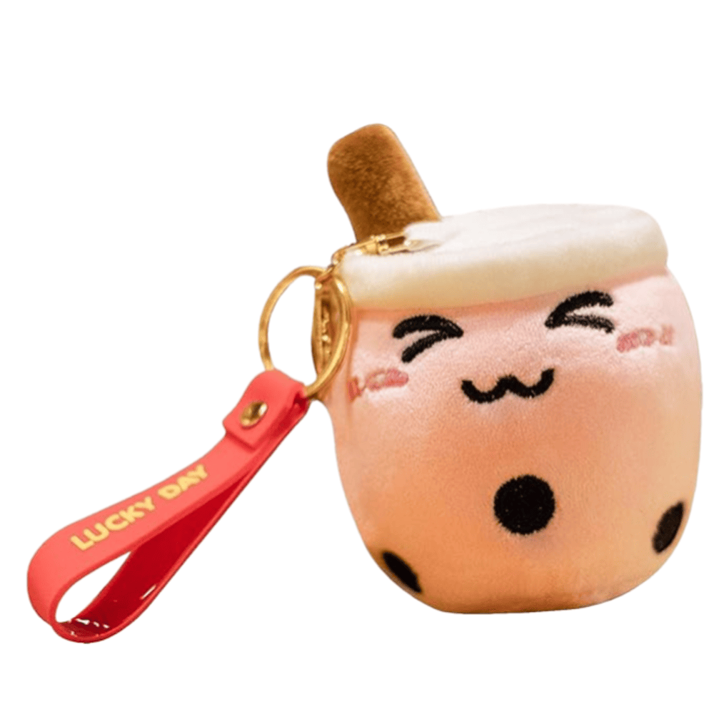 Soft Closed Eye Pink Boba Tea Plush Keychain