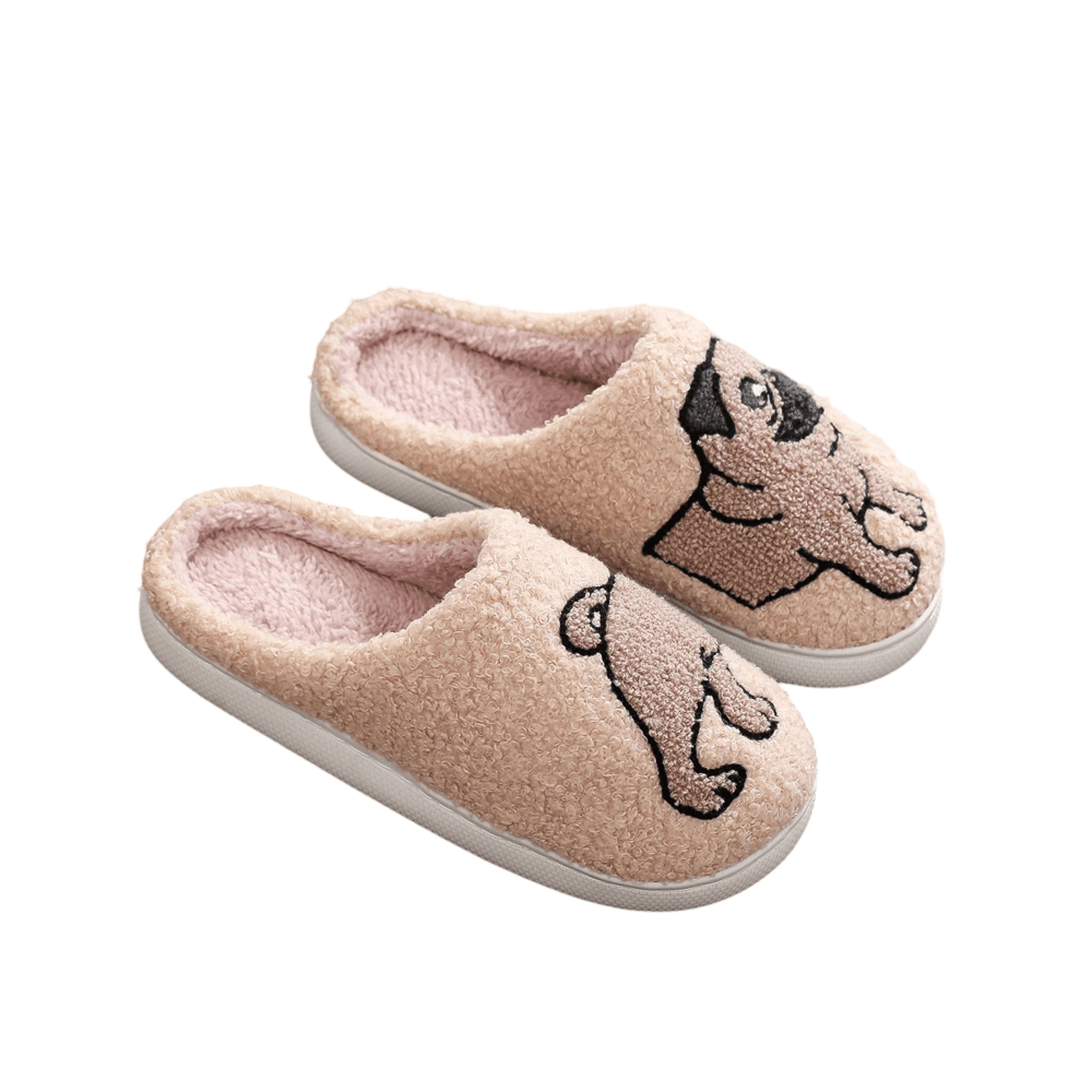 Animal Pug Dog Pattern Embroidery Stuffed Plush Slippers Animal Pug Dog Pattern Embroidery Stuffed Plush Slippers