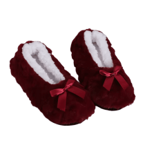 Wine Red Ribbon Bow Winter Warm Slipper