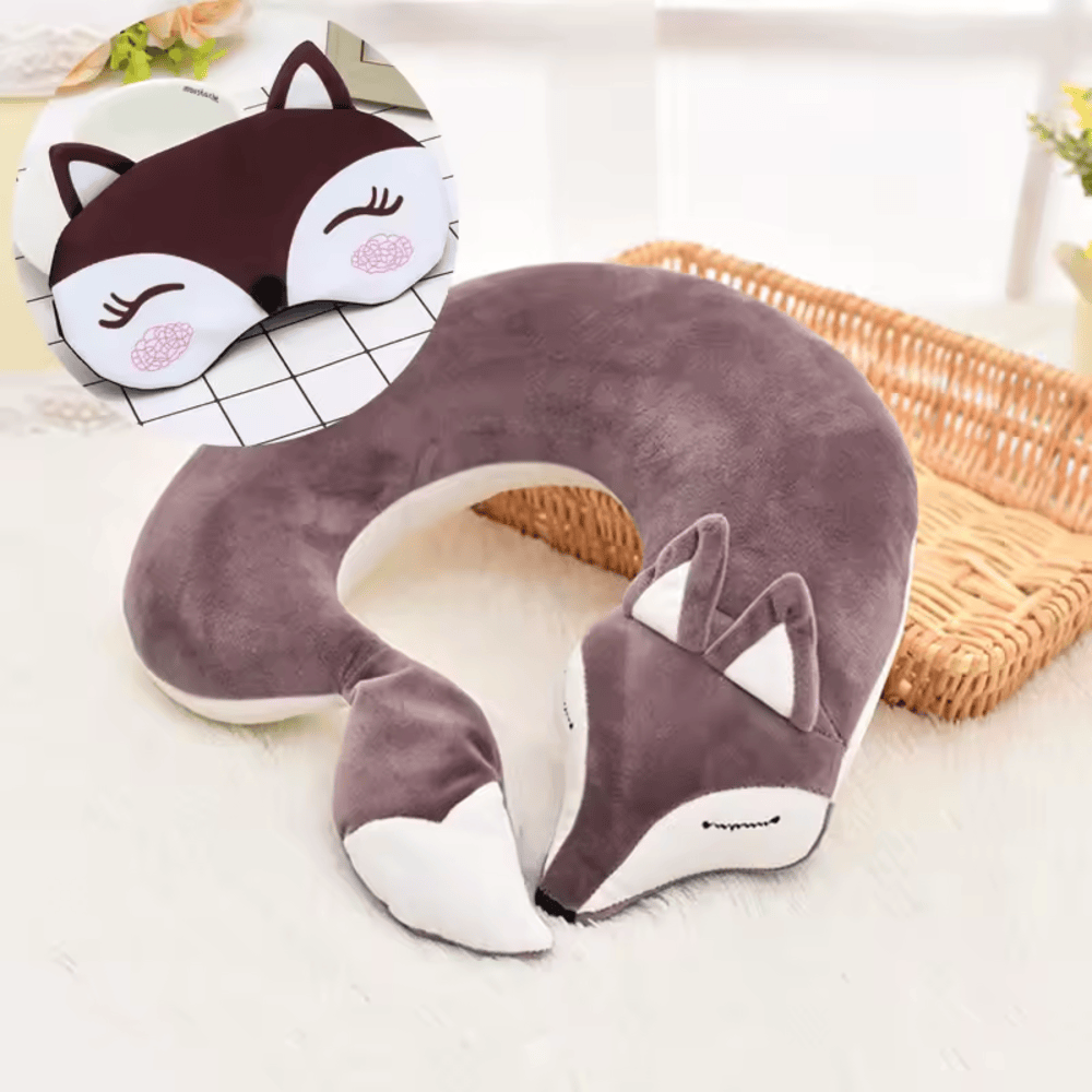 Soft Fox Animal U Shape Plush Neck Pillow With Eye Patch Soft Fox Animal U Shape Plush Neck Pillow With Eye Patch