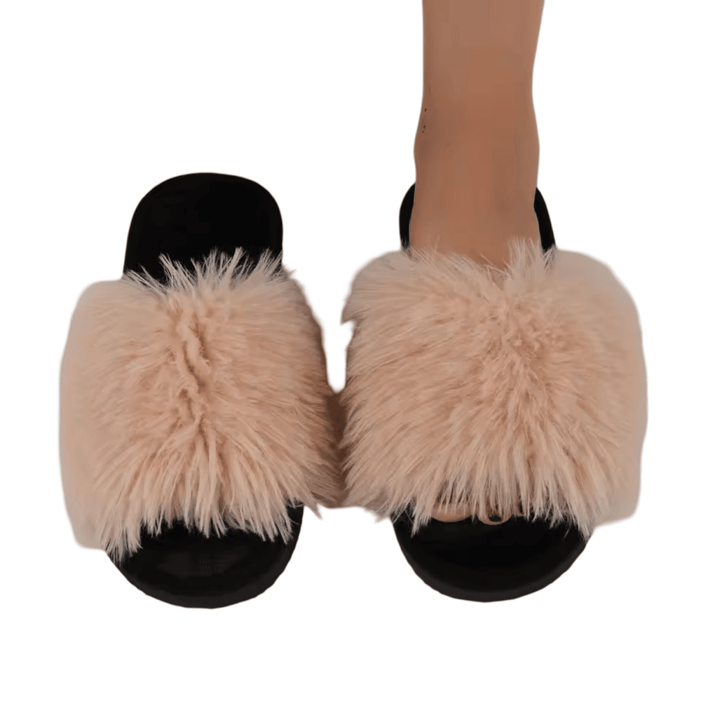 Faux Fur Khaki Soft Plush Slippers