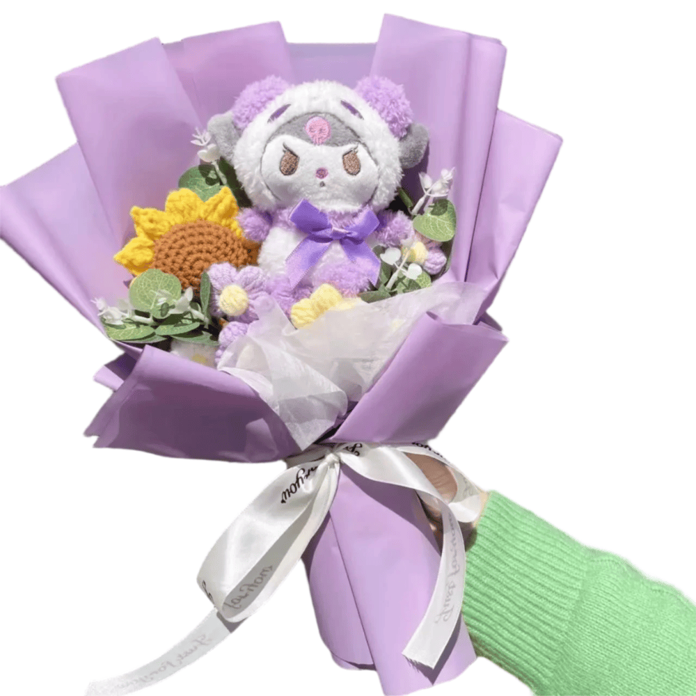 Sanrio Anime Kuromi Plush Toy With Flower Bouquet Sanrio Anime Kuromi Plush Toy With Flower Bouquet