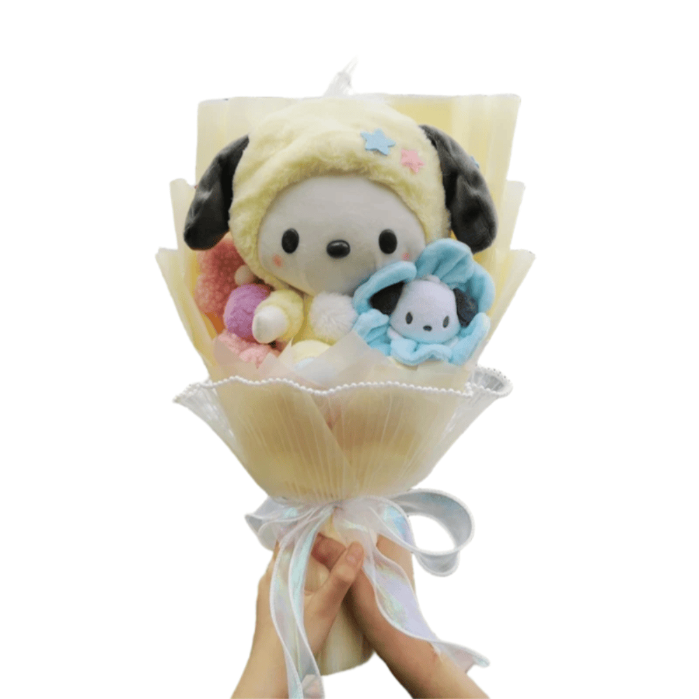 Cartoon Sanrio Pochacco Plush Toy With Flower Bouquet Cartoon Sanrio Pochacco Plush Toy With Flower Bouquet