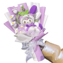 Anime Sanrio Kuromi Plush Toy With Artificial Flower Bouquet
