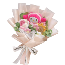 Anime Sanrio My Melody Plush Toy With Artificial Flower Bouquet