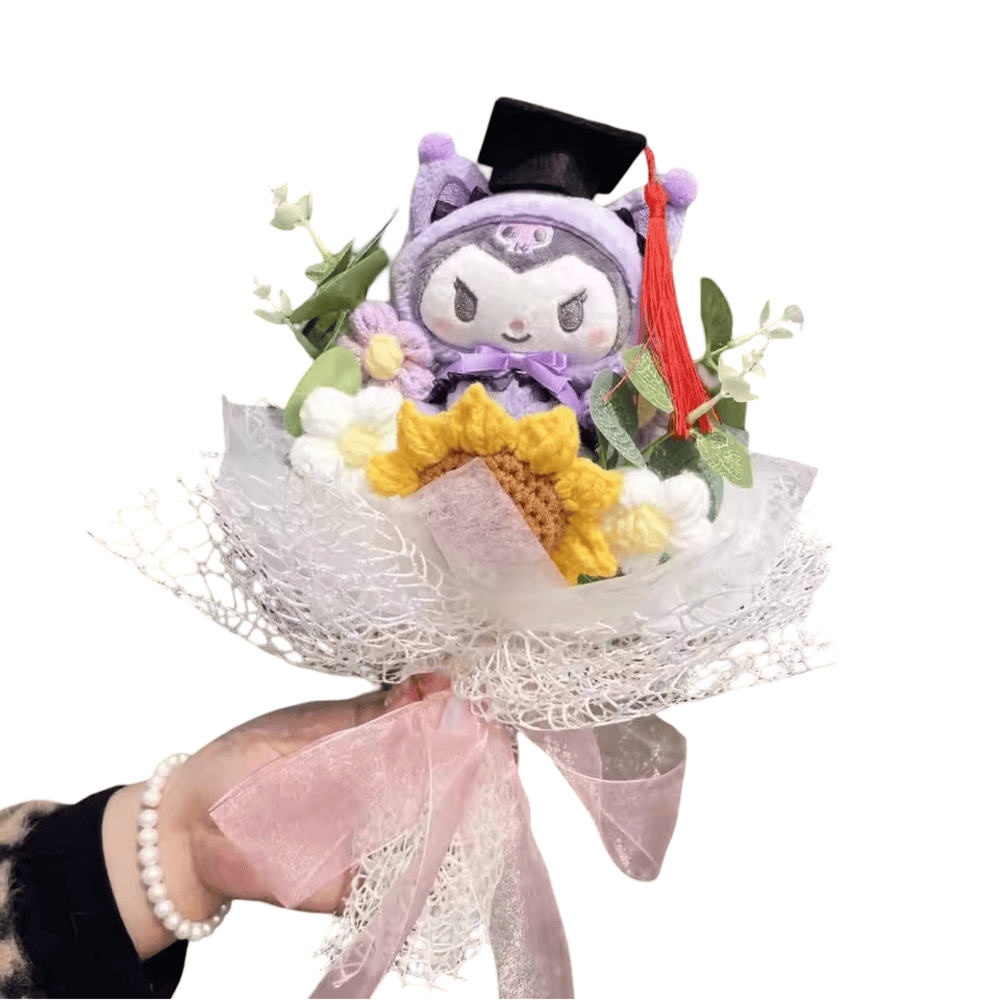 Kuromi Flower Plush Bouquet With Graduation Hat Kuromi Flower Plush Bouquet With Graduation Hat