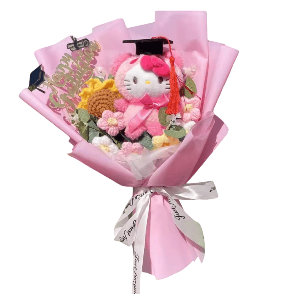 Hello Kitty Flower Plush Bouquet With Graduation Hat Hello Kitty Flower Plush Bouquet With Graduation Hat