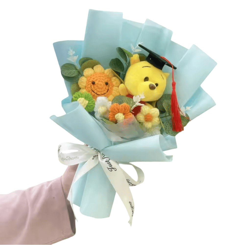 Winnie The Pooh Flower Plush Bouquet With Graduation Hat Winnie The Pooh Flower Plush Bouquet With Graduation Hat