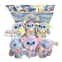 6Pcs Stitch Eat Something Before Sleep Series Plush Keychain Without Box