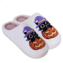 Halloween Black Cat Pumpkin Plush Slippers