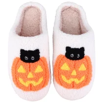Pumpkin Cat Halloween Soft Plush Slippers